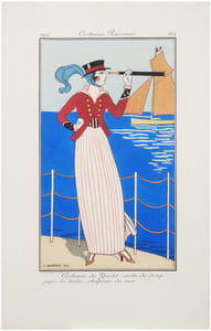 Costumes parisiens. Planche n°164. Costume de yacht : veste de drap, jupe de toile, chapeau de cuir.