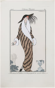 Costumes parisiens. Planche n°30. Manteau de zibeline à col et poignets de renard blanc.