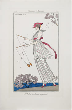 Costumes parisiens. Planche n°104. Robe de linon imprimé.. BARBIER (Georges) & COSTUMES PARISIENS.