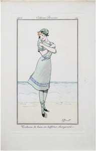 Costumes parisiens. Planche n°14. Costume de bain en taffetas changeant.