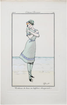 Costumes parisiens. Planche n°14. Costume de bain en taffetas changeant.. PECOUD (André) & COSTUMES PARISIENS.