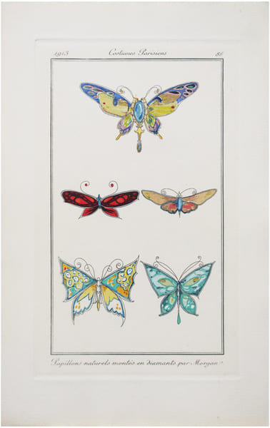  Costumes parisiens. Planche n&deg;88. Papillons naturels mont&eacute;s en diamants par Morgan.. JOURNAL des DAMES et des MODES.