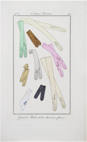  Costumes parisiens. Planche n&deg;92. Gants de Su&egrave;de et de chevreau glac&eacute;.. JOURNAL des DAMES et des MODES.