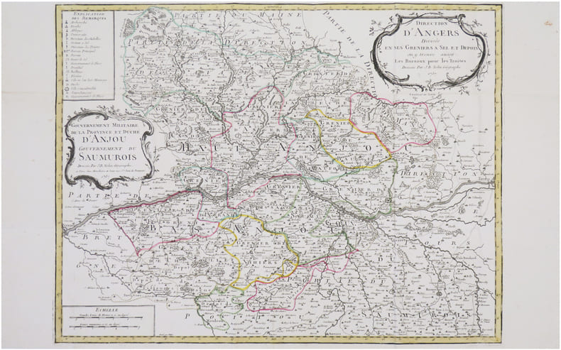  [ANJOU/GRENIERS &agrave; SEL] Gouvernement militaire de la province et Duch&eacute; d'Anjou. Gouvernement du Saumurois - Direction d'Angers divis&eacute;e en ses greniers ...