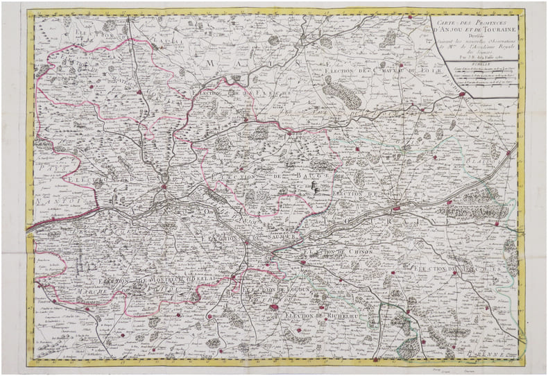  [ANJOU & TOURAINE] Carte des provinces d'Anjou et de Touraine dress&eacute;e suivant les nouvelles observations de M.rs de l'Accad&eacute;mie Royale des Sciences. ...