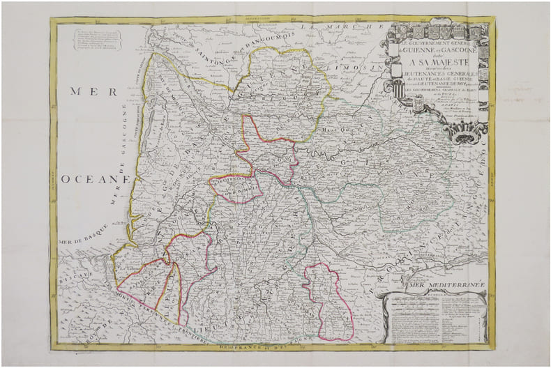  [GUYENNE & GASCOGNE] Le gouvernement g&eacute;n&eacute;ral de Guienne et Gascogne d&eacute;di&eacute; &agrave; Sa Majest&eacute;, divis&eacute; en deux lieutenances g&eacute;n&eacute;rales de Haute et Basse ...
