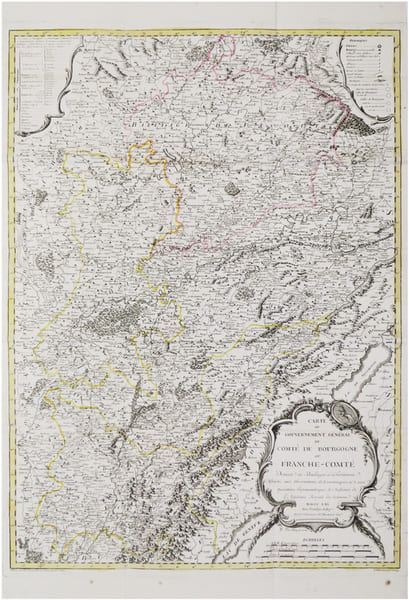  [FRANCHE-COMT&Eacute;] Carte du gouvernement g&eacute;n&eacute;ral du Comt&eacute; de Bourgogne ou Franche-Comt&eacute; divis&eacute;e en baillages et territoires. Assuj&eacute;tie aux observations ...