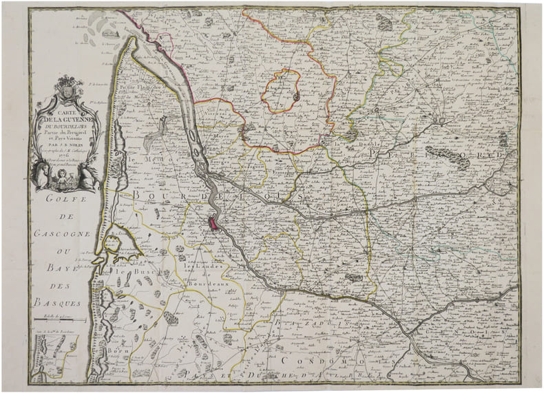  [GUYENNE] Carte de la Guyenne, du Bourdelois, partie du P&eacute;rigord et pays voisins.. NOLIN (Jean-Baptiste).