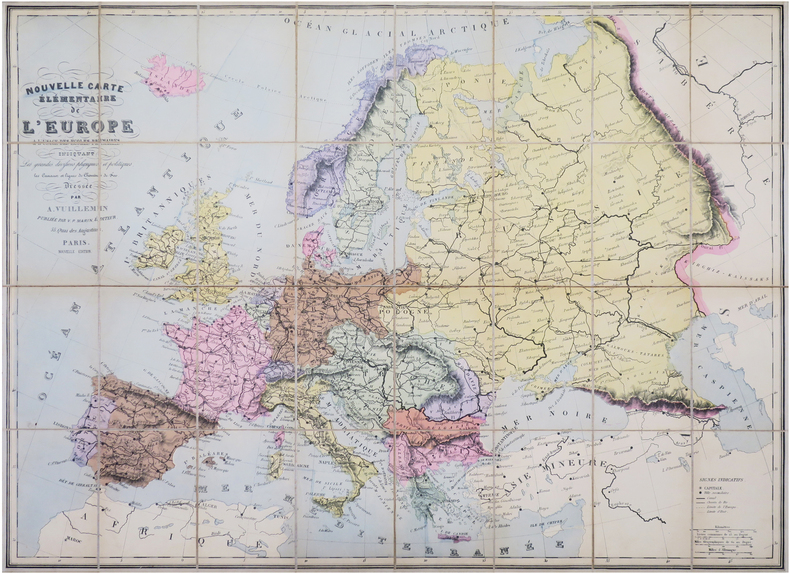  Nouvelle carte élémentaire de l'Europe à l'usage des écoles primaires indiquant les grandes divisions physiques et politiques, les canaux et lignes ...