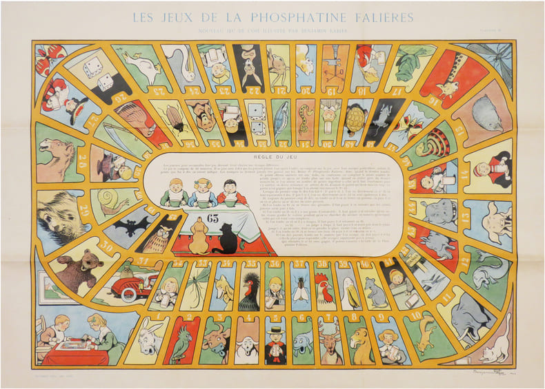  Les jeux de la Phosphatine Fali&egrave;res. Nouveau jeu de l'oie illustr&eacute; par Benjamin Rabier.. RABIER (Benjamin).