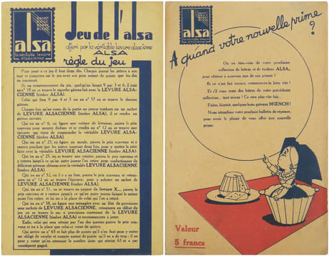 Jeu de l'Alsa offert par la véritable Levure Alsacienne Alsa.. ALSA.