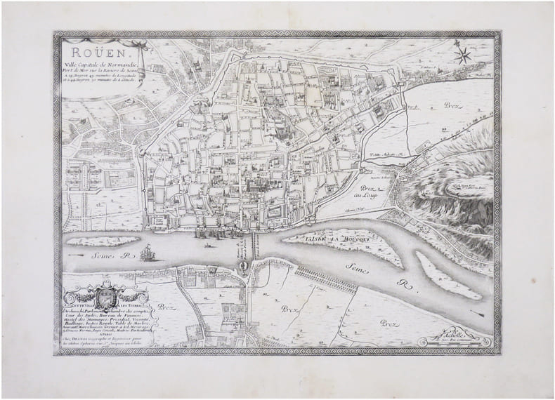  [ROUEN] Ro&uuml;en, ville capitale de Normandie, port de mer sur la rivi&egrave;re de Seine.. FER (Nicolas de) & DESNOS (Louis-Charles).