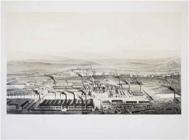  [LE CREUSOT] Le Creusot. (1847). Saône et Loire. Vue  prise du nord au sud.. TRÉMAUX (Pierre).