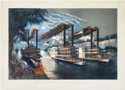  [MISSISSIPPI] The Champions of the Mississippi. "A Race for the Buckhorns". par CURRIER (Nathaniel) & IVES (James Merritt) & PALMER (Frances Flora Bond.