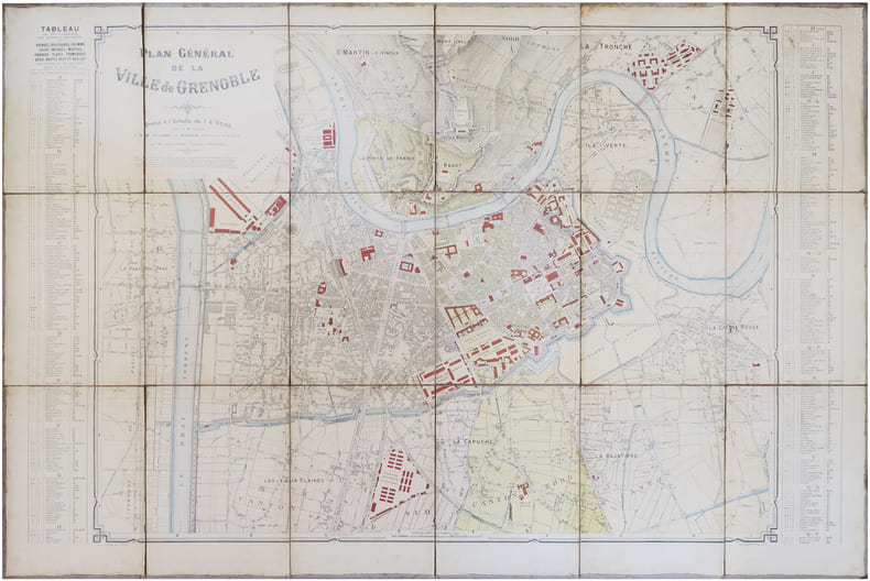  [GRENOBLE]Plan g&eacute;n&eacute;ral de la ville de Grenoble.. FUMET (Louis-Eug&egrave;ne-Fr&eacute;d&eacute;ric) & MEUNIER (Fran&ccedil;ois).