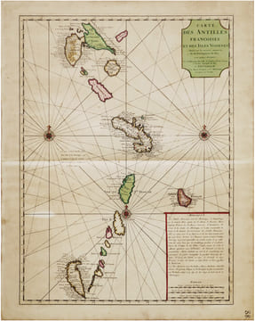 Carte des Antilles Françoises et des isles voisines dressée sur les mémoires manuscrits de M.r Petit, Ingénieur du roy, et sur quelques ...