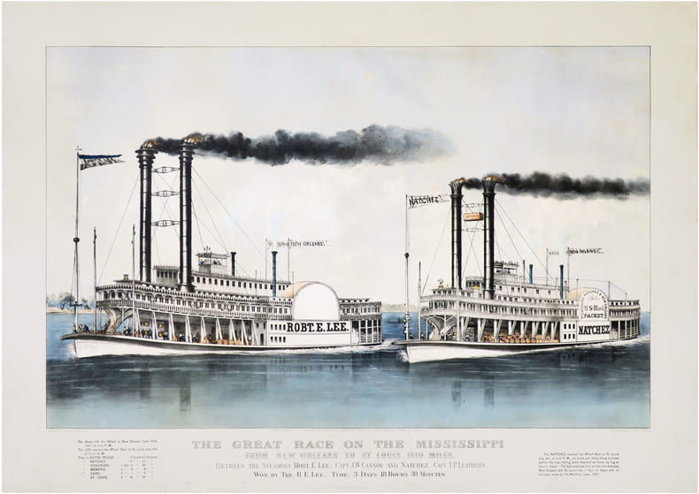  [MISSISSIPPI] The Great Race on the Mississippi from New Orleans to St. Louis 1210 miles, between the steamers Robt. E. Lee, Capt. J.W. Cannon and ...