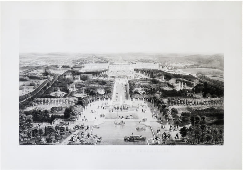  Aspect g&eacute;n&eacute;ral de Versailles, pris &agrave; vol d'oiseau du Grand Canal.. TESTARD (Jacques Alphonse).