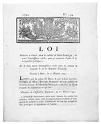 Loi relative à l'envoi dans la colonie de Saint-Domingue, de trois commissaires civils, pour y maintenir l'ordre & la tranquillité publiques. par [SAINT-DOMINGUE].