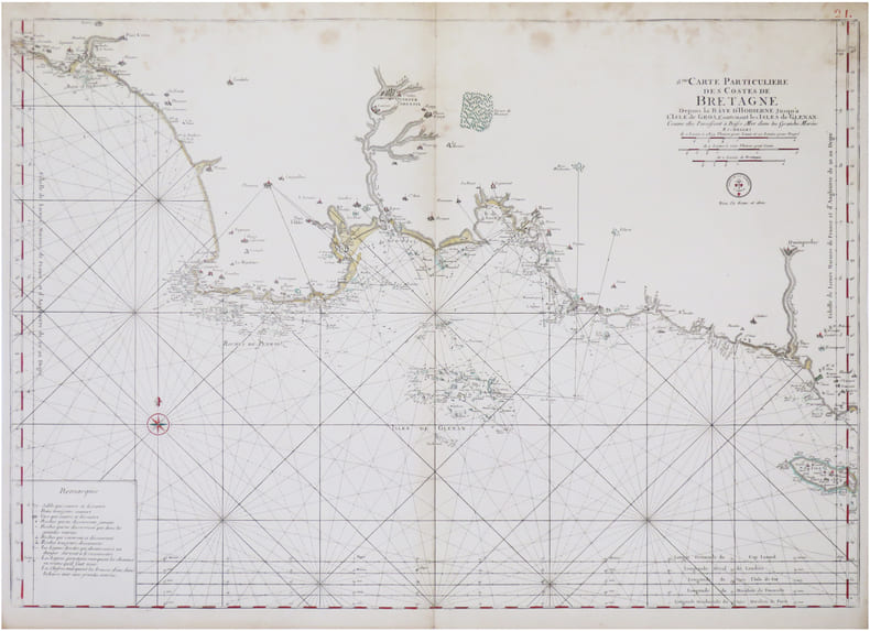  [FINIST&Egrave;RE & MORBIHAN/GROIX & GL&Eacute;NAN] 6.me Carte particuli&egrave;re des costes de Bretagne depuis la baye d'Hodierne jusqu'&agrave; l'isle de Groa, contenant les ...