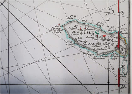  [FINISTÈRE & MORBIHAN/GROIX & GLÉNAN] 6.me Carte particulière des costes de Bretagne depuis la baye d'Hodierne jusqu'à l'isle de Groa, contenant les isles de Glénan, comme elles paroissent à basse mer dans les grandes marées.