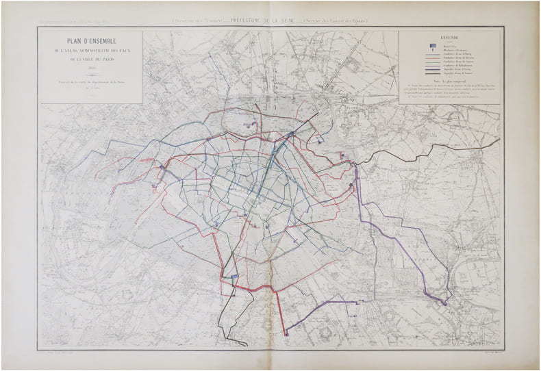  [EAUX et &Eacute;GOUTS de PARIS] Atlas administratif des Eaux de la Ville de Paris. Service des Eaux et des &Eacute;gouts. Plan d'ensemble de l'Atlas administratif ...