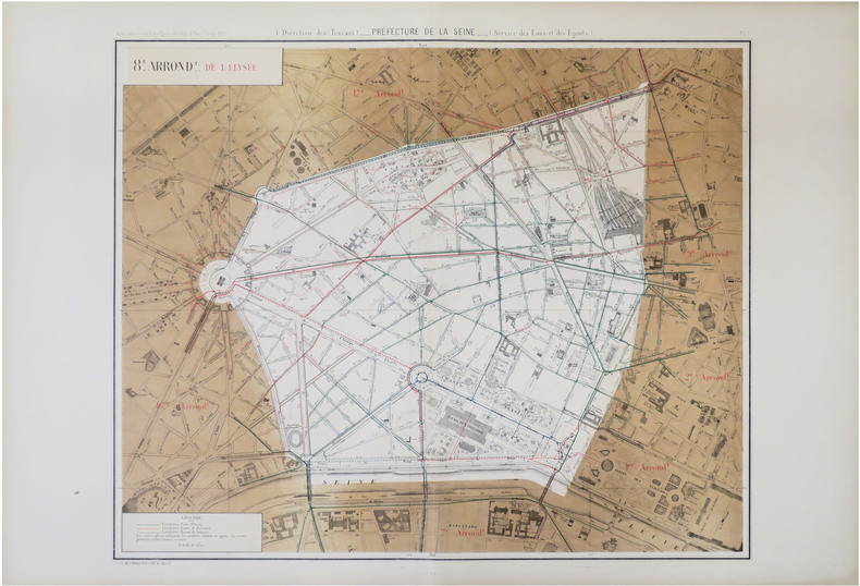  [EAUX et ÉGOUTS de PARIS - 8ème arrondissement] Atlas administratif des Eaux de la Ville de Paris. Service des Eaux et des Égouts. 8.e arrond.t de ...