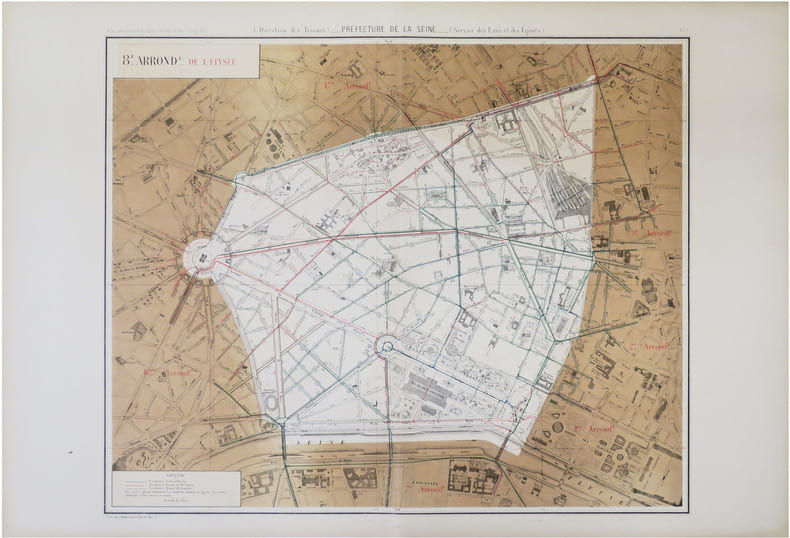  [EAUX et &Eacute;GOUTS de PARIS - 8&egrave;me arrondissement] Atlas administratif des Eaux de la Ville de Paris. Service des Eaux et des &Eacute;gouts. 8.e arrond.t de ...