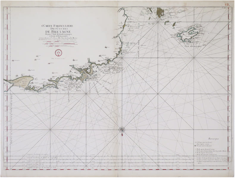  [FINIST&Egrave;RE/OUESSANT] 4.me Carte particuli&egrave;re des costes de Bretagne depuis l'anse de Goulven jusqu'&agrave; l'isle d'Ouessant comme elles parois.nt &agrave; basse ...