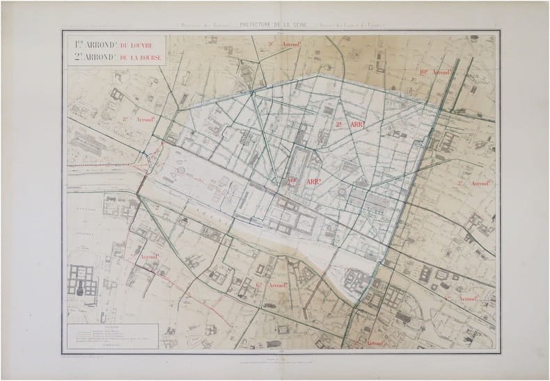  [EAUX et &Eacute;GOUTS de PARIS - 1er et 2&egrave;me arrondissements] Atlas administratif des Eaux de la Ville de Paris. Service des Eaux et des &Eacute;gouts. 1.er ...
