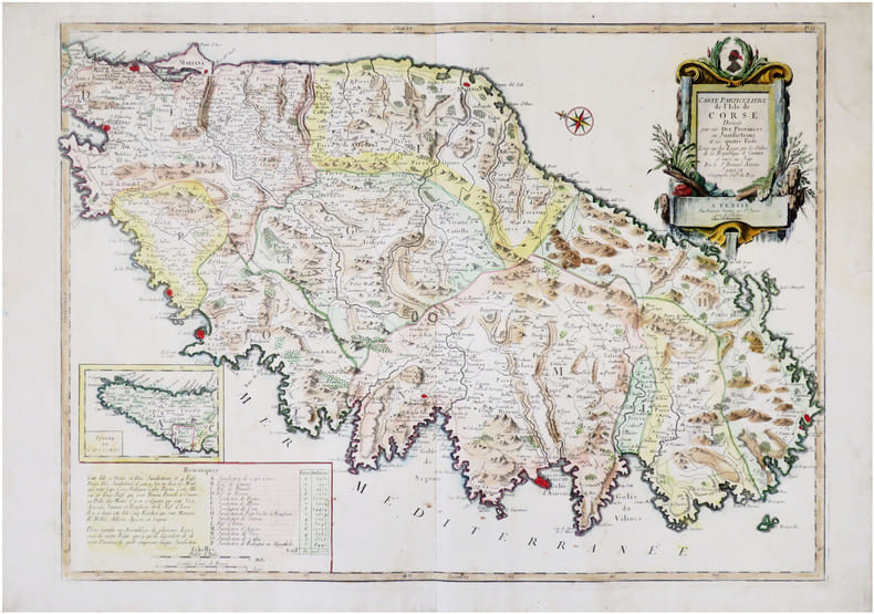  [CORSE] Carte particuli&egrave;re de l'isle de Corse divis&eacute;e par ses dix provinces ou juridictions et ses quatre fiefs. Lev&eacute;e sur les lieux par les ordres ...