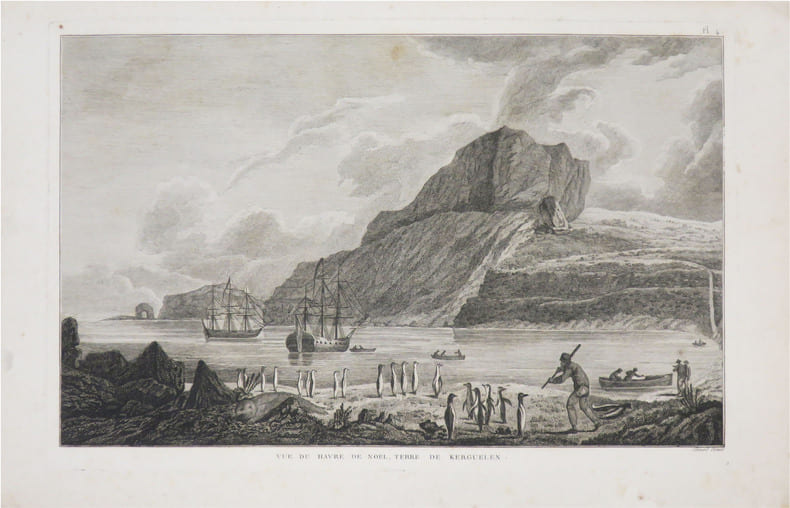  [&Icirc;LES KERGUELEN] Vue du Havre de No&euml;l, Terre de Kerguelen.. COOK (James).