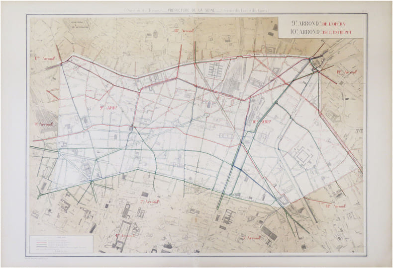  [EAUX et &Eacute;GOUTS de PARIS - 9&egrave;me et 10&egrave;me arrondissements] Atlas administratif des Eaux de la Ville de Paris. Service des Eaux et des &Eacute;gouts. 9.e ...