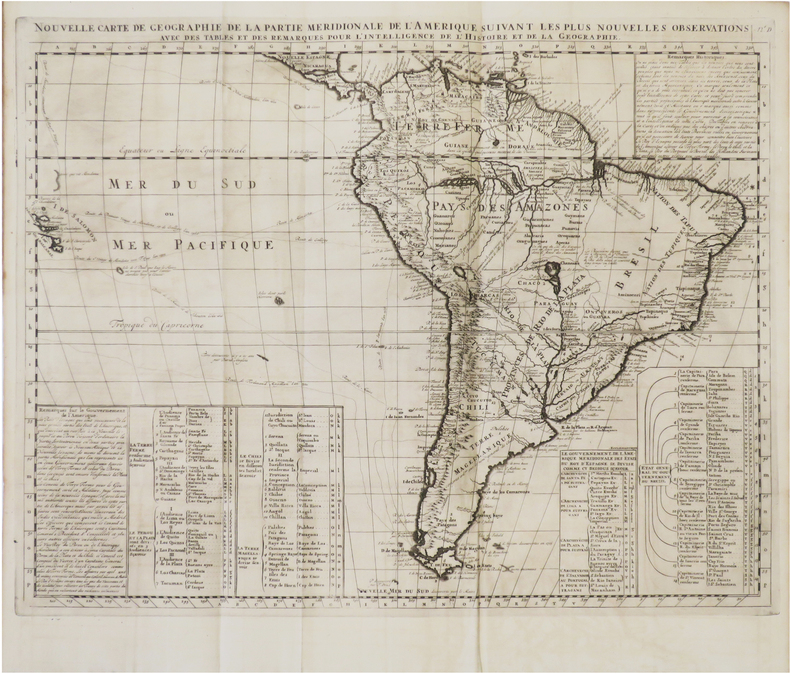 Nouvelle carte de géographie de la partie méridionale de l'Amérique suivant les plus nouvelles observations avec des tables et des remarques pour ...