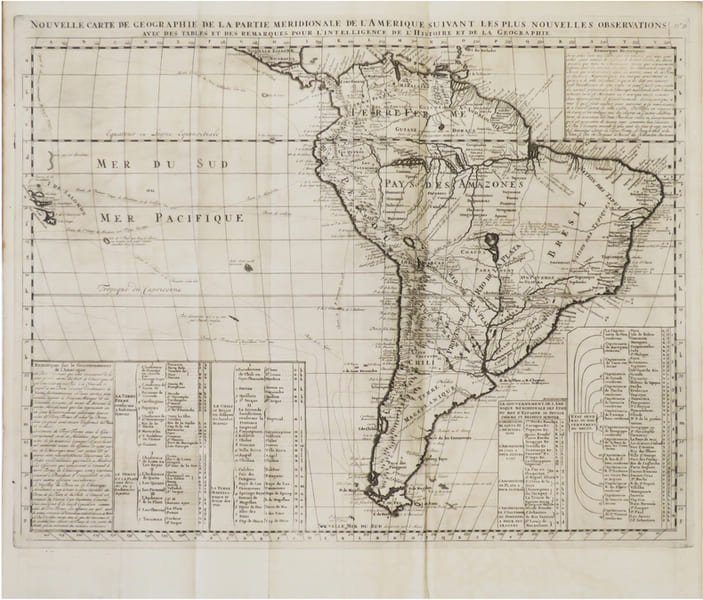  Nouvelle carte de g&eacute;ographie de la partie m&eacute;ridionale de l'Am&eacute;rique suivant les plus nouvelles observations avec des tables et des remarques pour ...