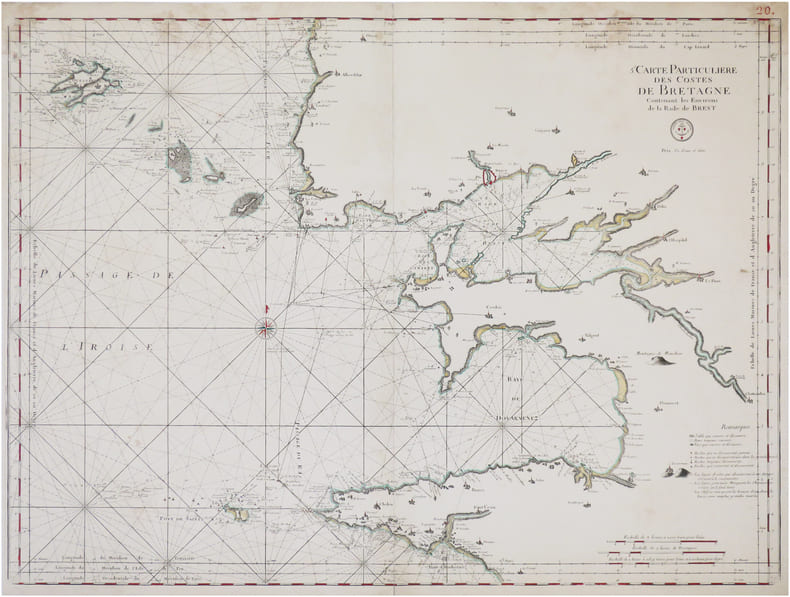  [FINIST&Egrave;RE/BREST] 5.e Carte particuli&egrave;re des costes de Bretagne contenant les environs de la rade de Brest.. NEPTUNE FRAN&Ccedil;OIS.