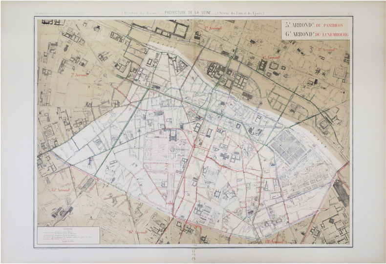  [EAUX et ÉGOUTS de PARIS - 5ème et 6ème arrondissements] Atlas administratif des Eaux de la Ville de Paris. Service des Eaux et des Égouts. 5.e ...