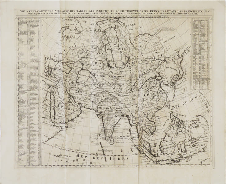  Nouvelle carte de l'Asie, avec des tables alphab&eacute;tiques pour trouver sans peine les &Eacute;tats des principaux princes de cette partie du monde, une table ...