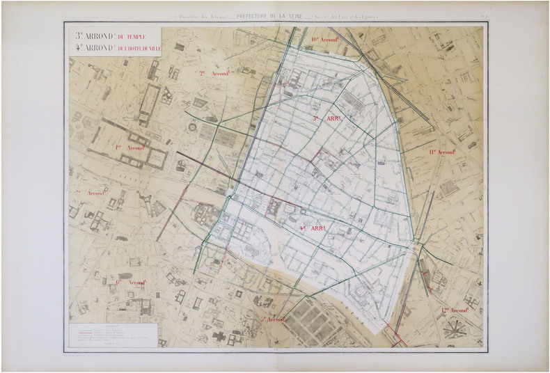  [EAUX et ÉGOUTS de PARIS - 3ème et 4ème arrondissements] Atlas administratif des Eaux de la Ville de Paris. Service des Eaux et des Égouts. 3.e ...
