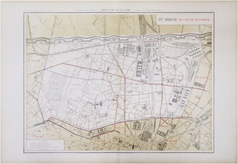  [EAUX et ÉGOUTS de PARIS - 18ème arrondissement] Atlas administratif des Eaux de la Ville de Paris. Service des Eaux et des Égouts. 18.e arrond.t de ...