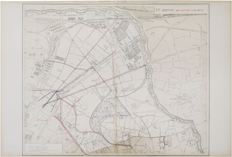  [EAUX et ÉGOUTS de PARIS - 19ème arrondissement] Atlas administratif des Eaux de la Ville de Paris. Service des Eaux et des Égouts. 19.e arrond.t des ...