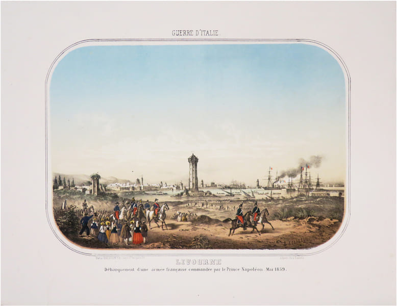  [LIVOURNE] Guerre d'Italie. Livourne. D&eacute;barquement d'une arm&eacute;e fran&ccedil;aise command&eacute;e par le Prince Napol&eacute;on. Mai 1859.. LE BRETON (Louis).