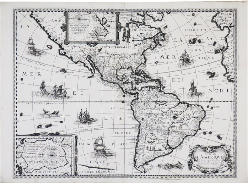  Carte de l'Am&eacute;rique, corrig&eacute;e, et augment&eacute;e, dessus toutes les aultres cy devant faictes par P. Bertius.. BERTIUS (Petrus).