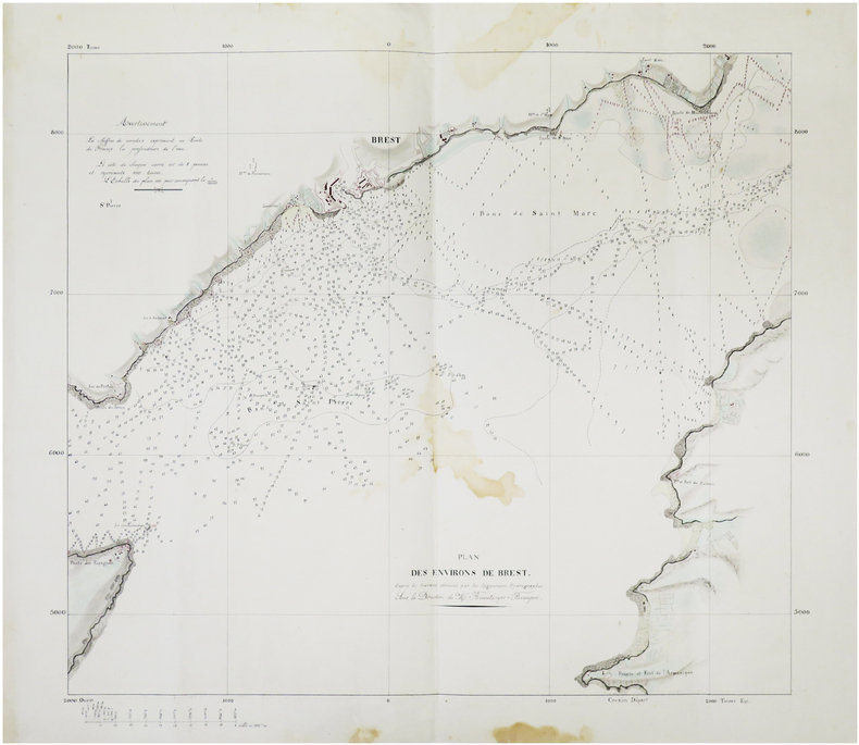  [BREST] Plan des environs de Brest, d'apr&egrave;s les travaux ex&eacute;cut&eacute;s par les ing&eacute;nieurs hydrographes, sous la direction de M.r Beautemps-Beaupr&eacute;.. ...