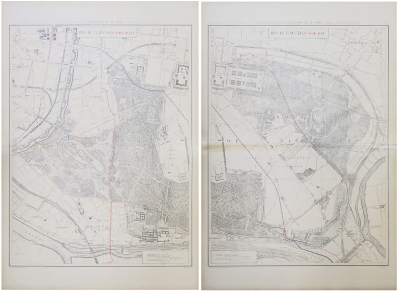  [EAUX et &Eacute;GOUTS de PARIS/BOIS de VINCENNES] Atlas administratif des Eaux de la Ville de Paris. Service des Eaux et des &Eacute;gouts. Bois de Vincennes. ...