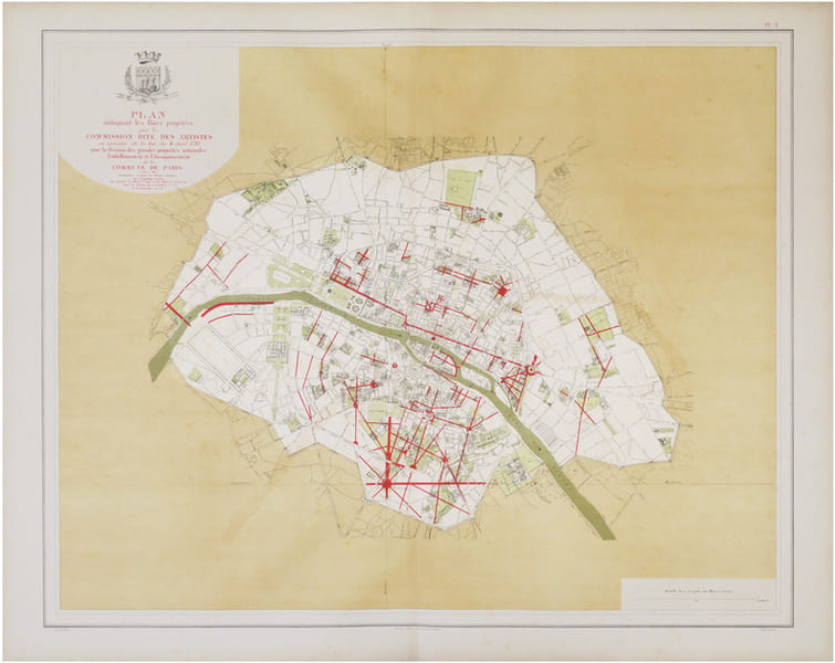  Plan indiquant les rues projet&eacute;es par la Commission dite des Artistes en ex&eacute;cution de la loi du 4 avril 1793 pour la division des grandes propri&eacute;t&eacute;s ...