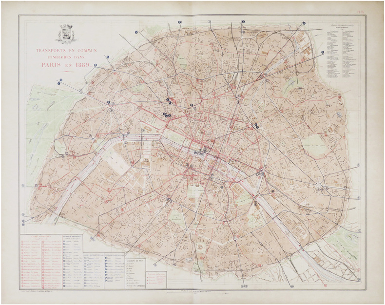  [TRANSPORTS en COMMUN] Transports en commun. Itin&eacute;raires dans Paris en 1889.. ALPHAND (Jean-Charles Adolphe) & FAUVE (L.).
