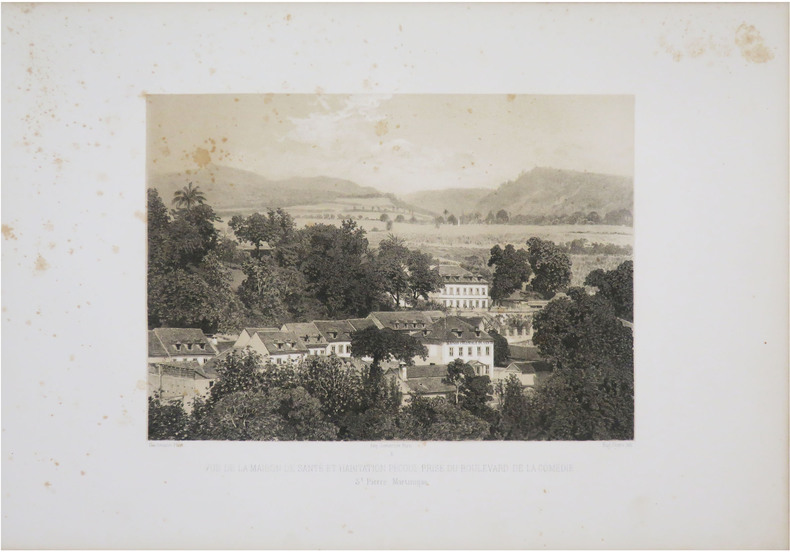  [MARTINIQUE] Vue de la Maison de Sant&eacute; et Habitation P&eacute;coul, prise du boulevard de la Com&eacute;die. S.t Pierre, Martinique.. HARTMANN (Hippolyte) & CIC&Eacute;RI ...