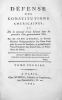 D&eacute;fense des constitutions am&eacute;ricaines, ou de la n&eacute;cessit&eacute; d'une balance dans les pouvoirs d'un gouvernement libre.. ADAMS (John).