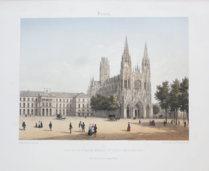  Rouen. Façade de l'église St. Ouen et Hôtel de la mairie.. ASSELINEAU (Léon-Auguste);